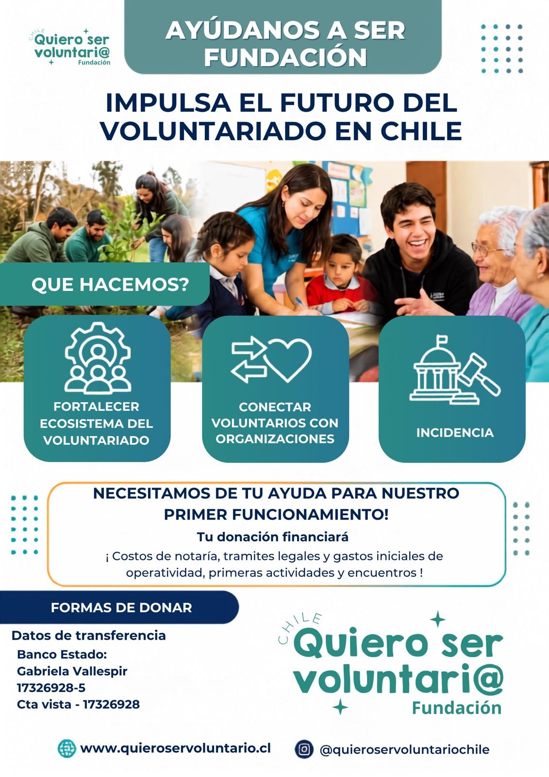 Afiche de la campaña «Ayúdanos a ser Fundación» de Quiero Ser Voluntario Chile